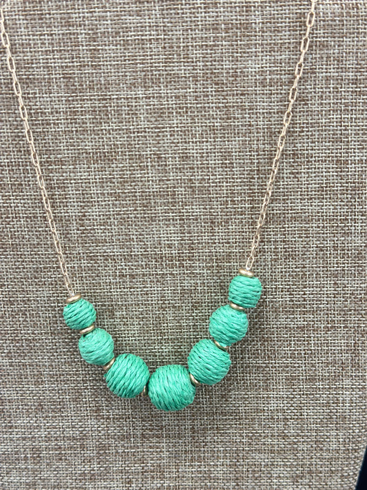Canvas Style Demi Green Raffia & Gold Ball Statement Necklace