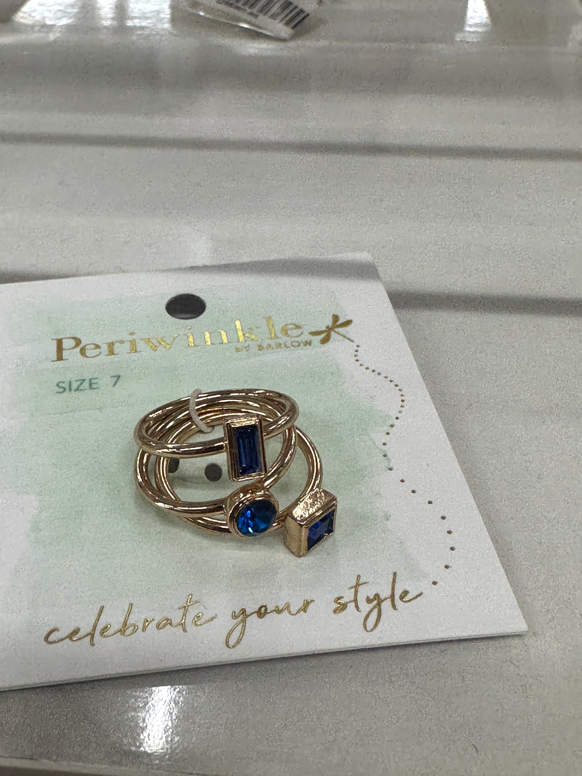 Set Of Three Gold Rings With Crystals