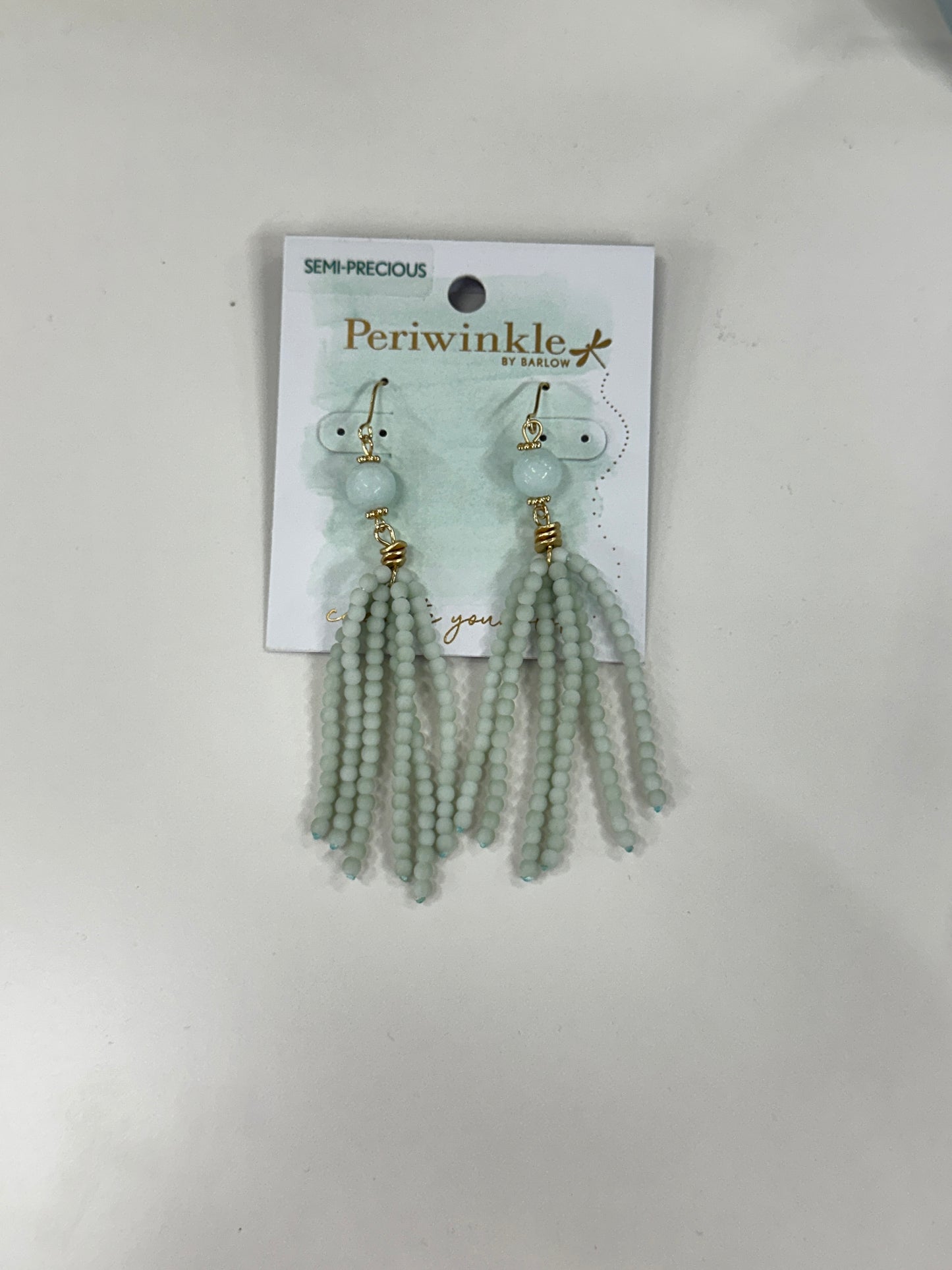 Mint Bead Drop Gold Accent Earrings