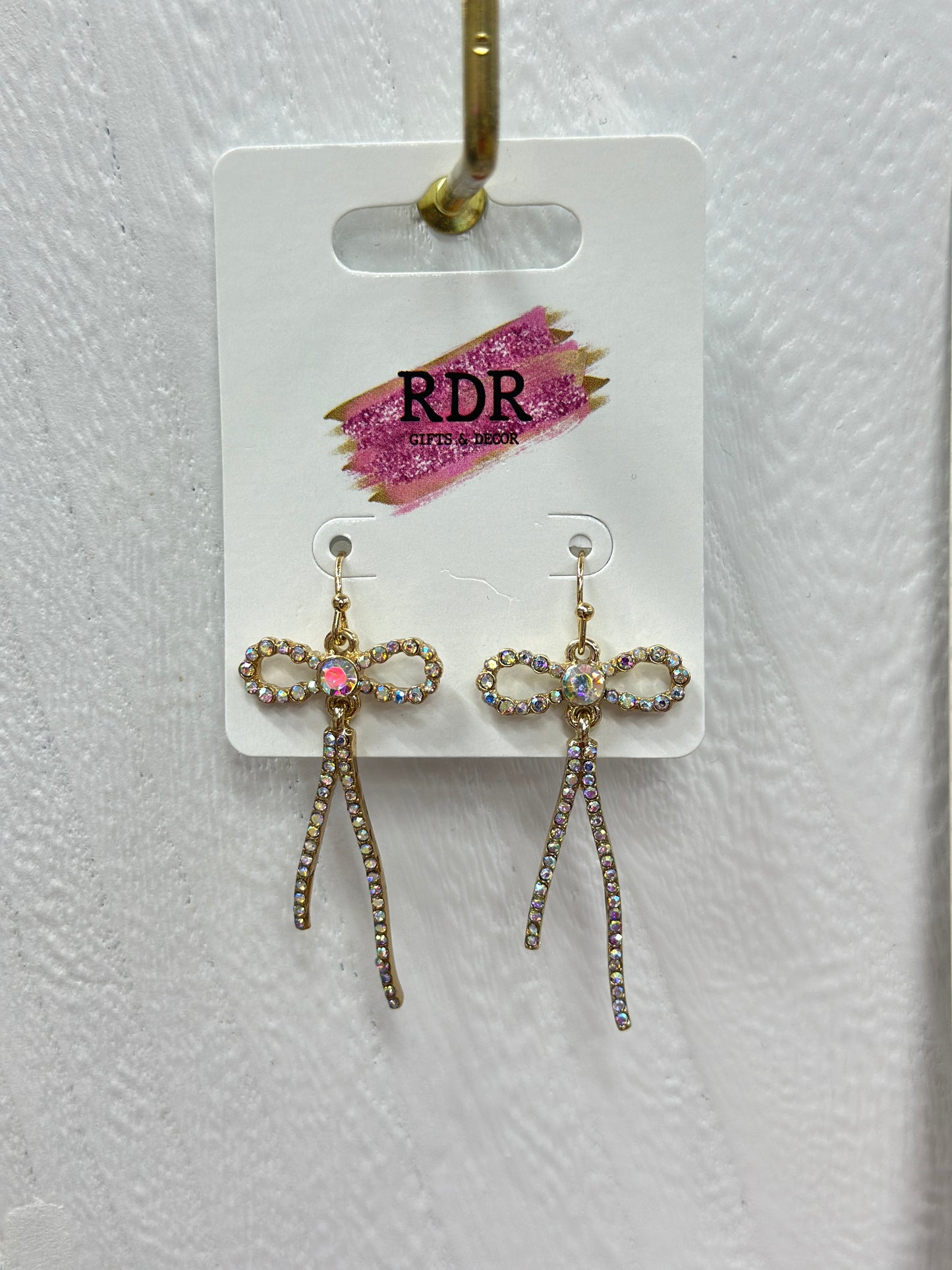 Gold Rhinestone Bow Earrings