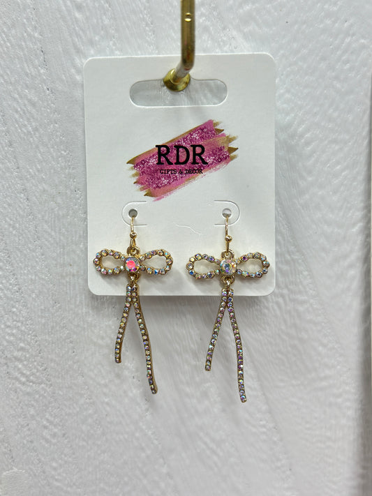 Gold Rhinestone Bow Earrings