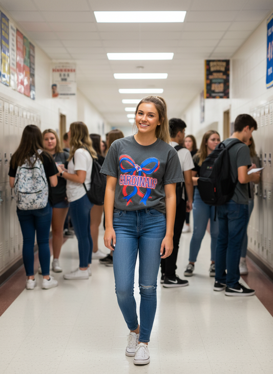 NCHS Cardinals Bow Comfort Colors Tshirt