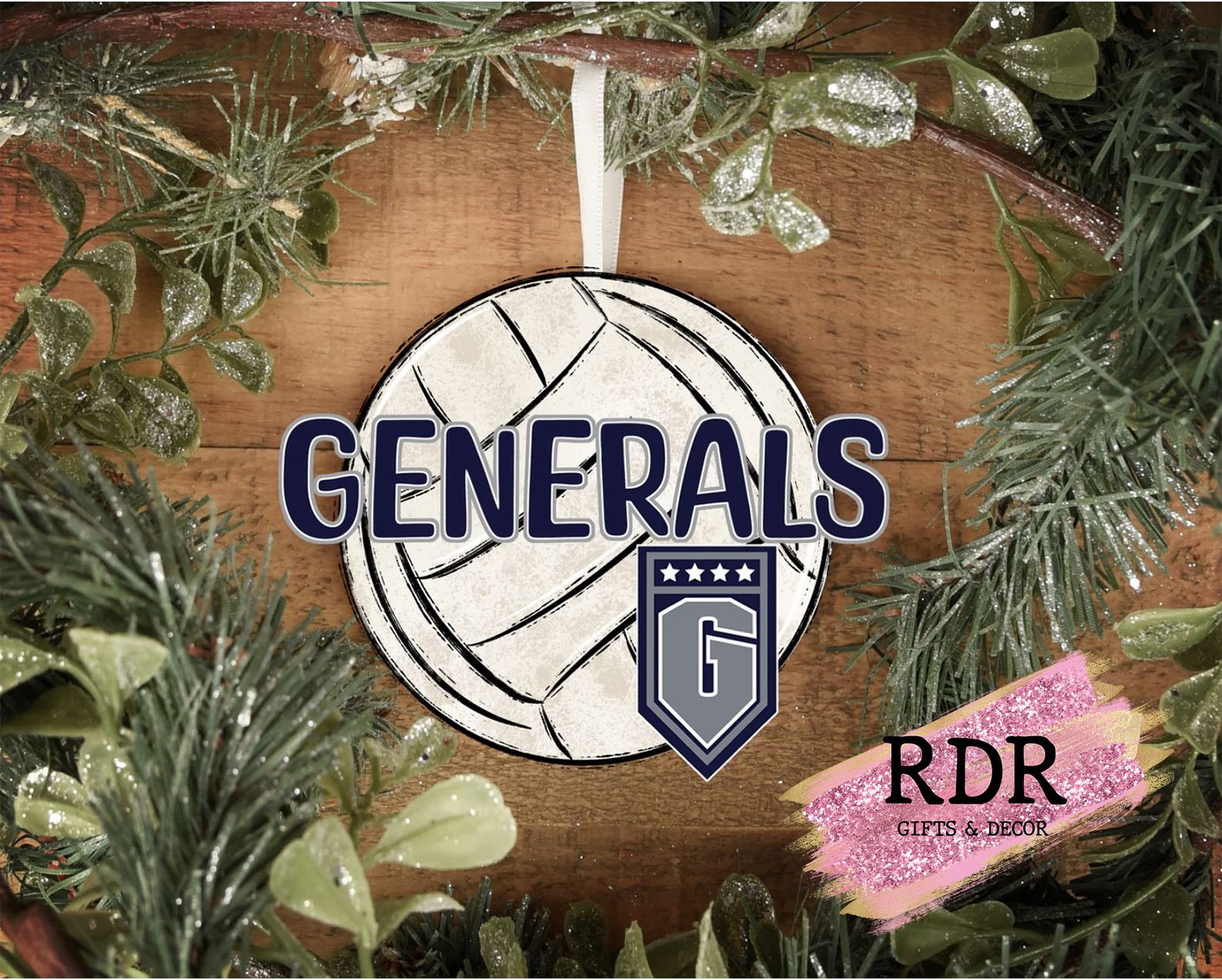 THOMAS NELSON GENERALS WOODEN VOLLEYBALL ORNAMENT