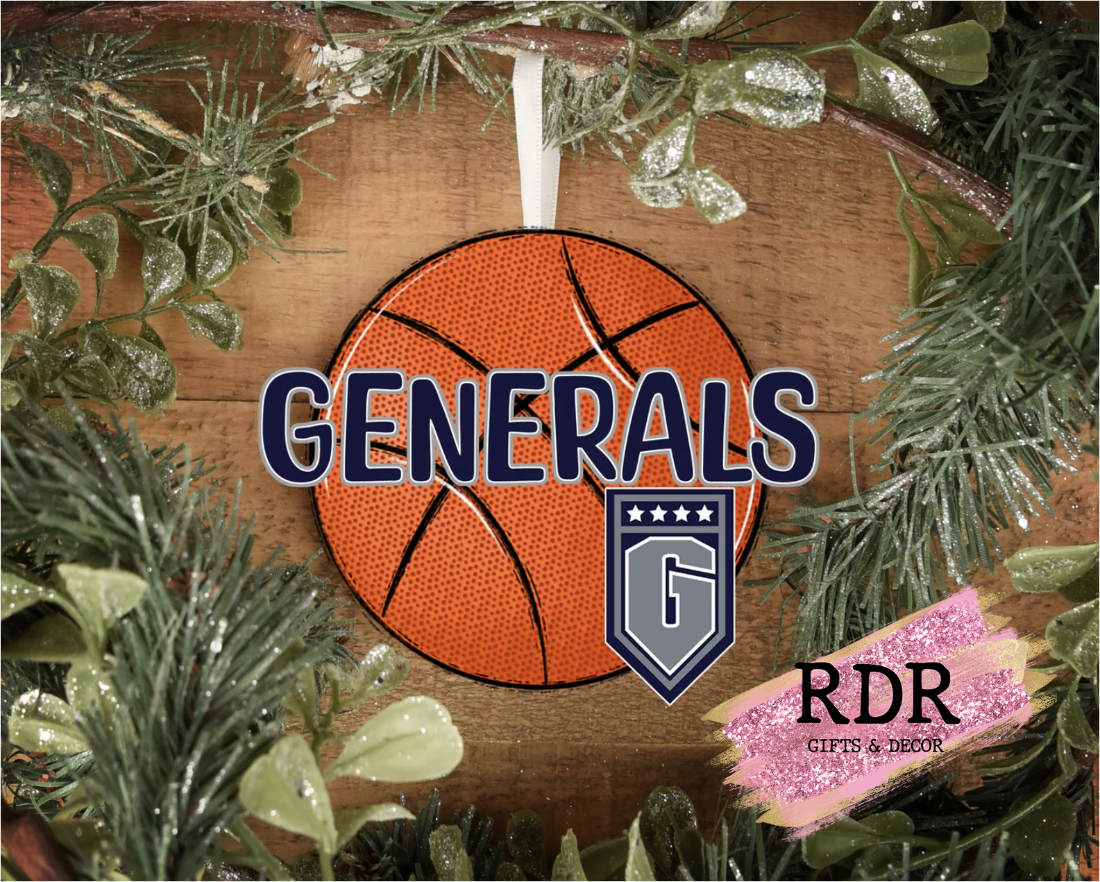 THOMAS NELSON GENERALS WOODEN BASKETBALL ORNAMENT
