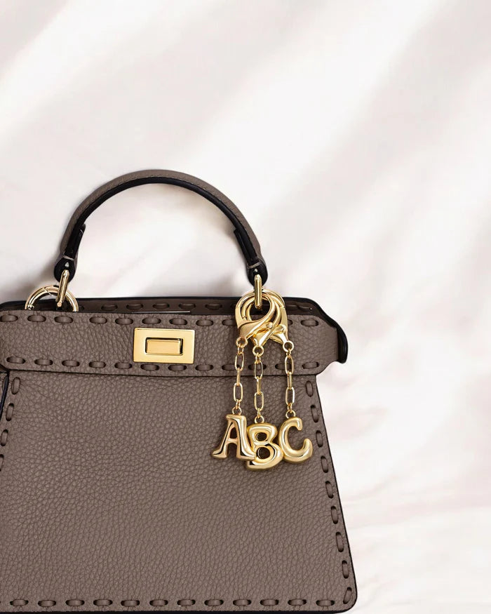 Gold Bubble Letter Initial Keychain & Bag Charm