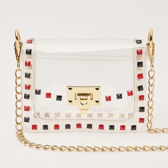 Clear Jackie Purse With Black & Red Square Studs