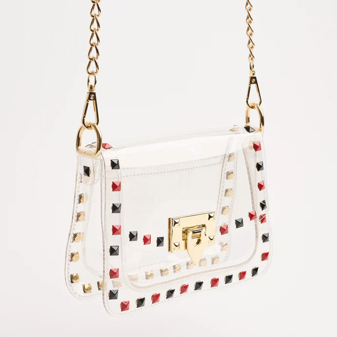 Clear Jackie Purse With Black & Red Square Studs