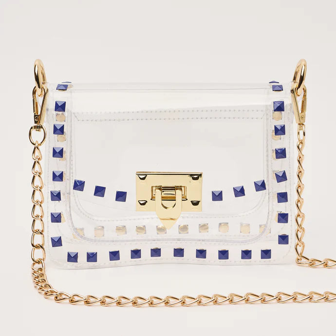 Clear Jackie Purse With Blue Square Studs