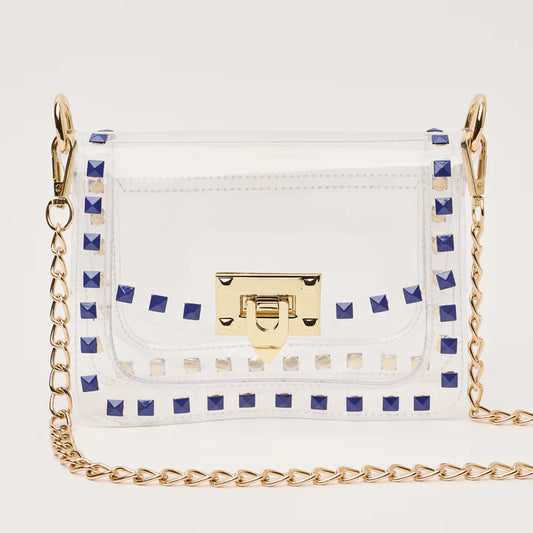 Clear Jackie Purse With Blue Square Studs