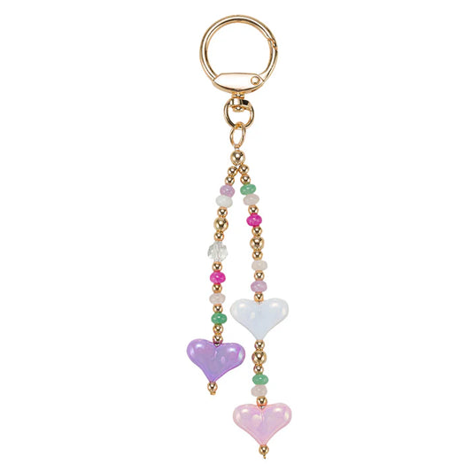 Jane Marie Purple, White, Pink Beaded Strands with Hearts Keychain