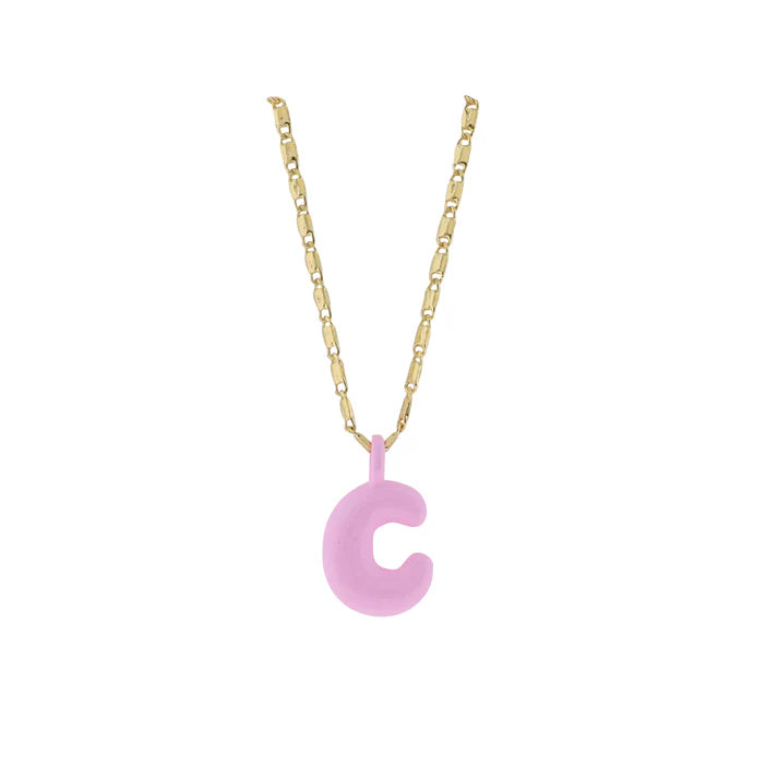 Kids 18K Gold Plated Necklace With Pink Bubble Letter Charm