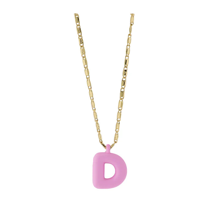 Kids 18K Gold Plated Necklace With Pink Bubble Letter Charm