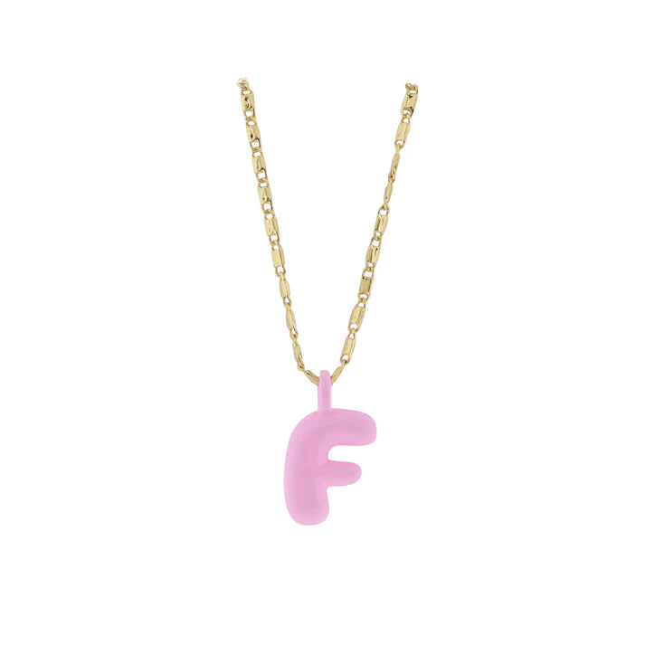 Kids 18K Gold Plated Necklace With Pink Bubble Letter Charm