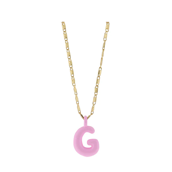 Kids 18K Gold Plated Necklace With Pink Bubble Letter Charm