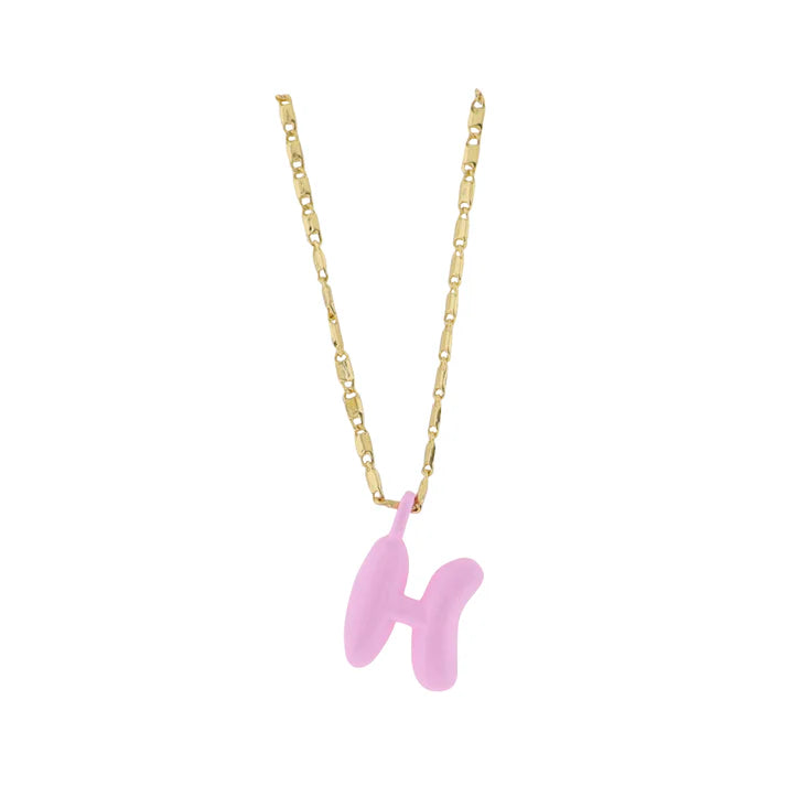 Kids 18K Gold Plated Necklace With Pink Bubble Letter Charm
