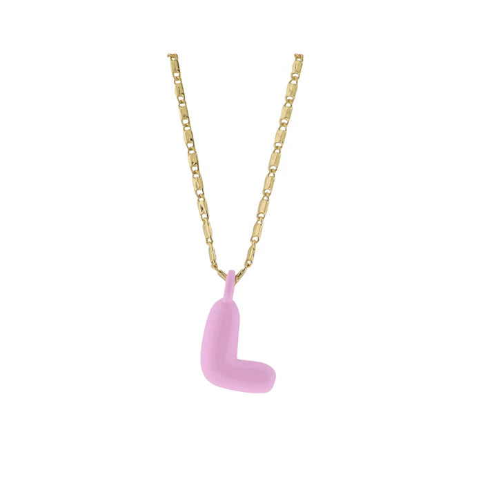Kids 18K Gold Plated Necklace With Pink Bubble Letter Charm