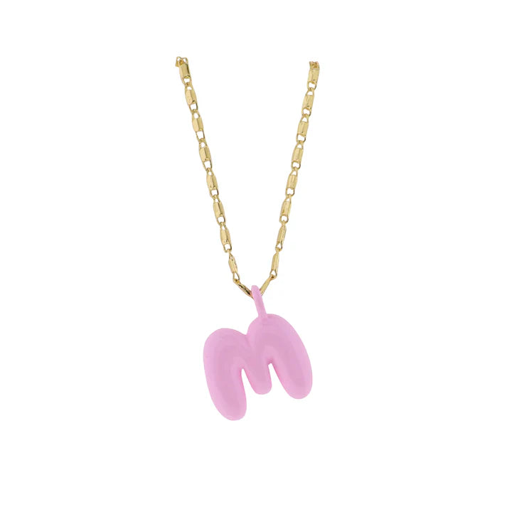 Kids 18K Gold Plated Necklace With Pink Bubble Letter Charm