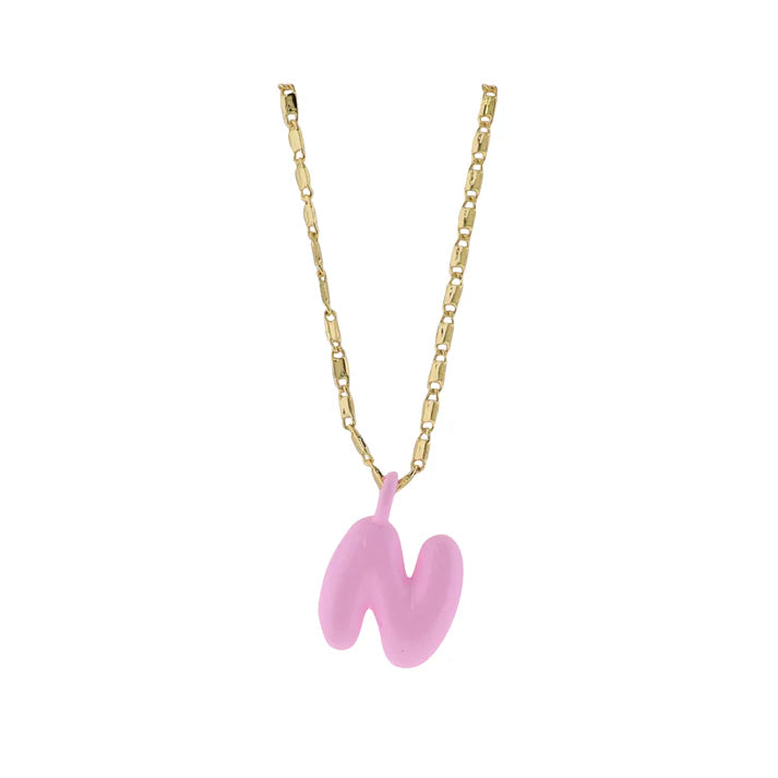 Kids 18K Gold Plated Necklace With Pink Bubble Letter Charm