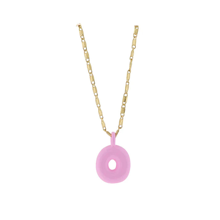 Kids 18K Gold Plated Necklace With Pink Bubble Letter Charm