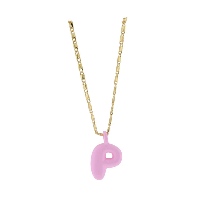 Kids 18K Gold Plated Necklace With Pink Bubble Letter Charm