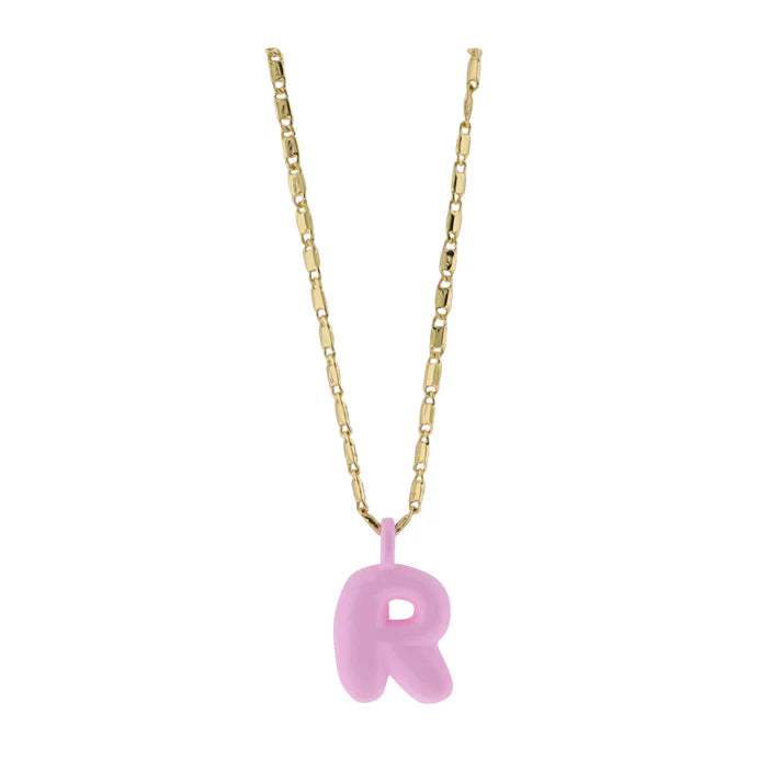 Kids 18K Gold Plated Necklace With Pink Bubble Letter Charm