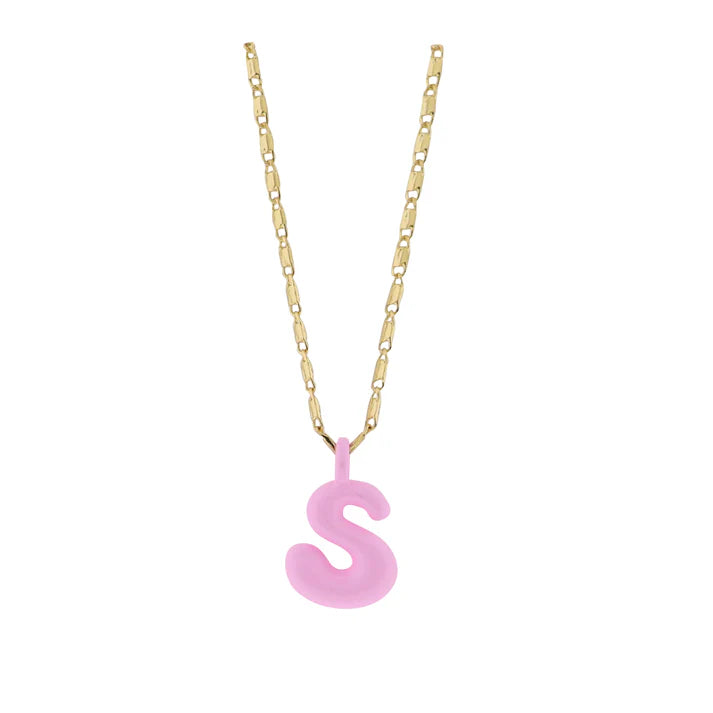 Kids 18K Gold Plated Necklace With Pink Bubble Letter Charm
