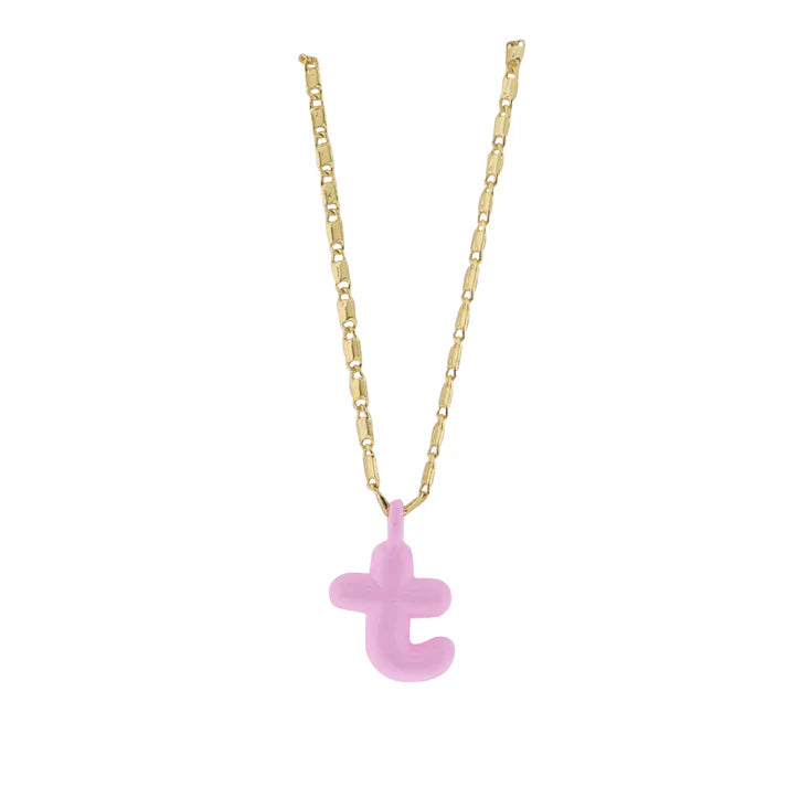 Kids 18K Gold Plated Necklace With Pink Bubble Letter Charm