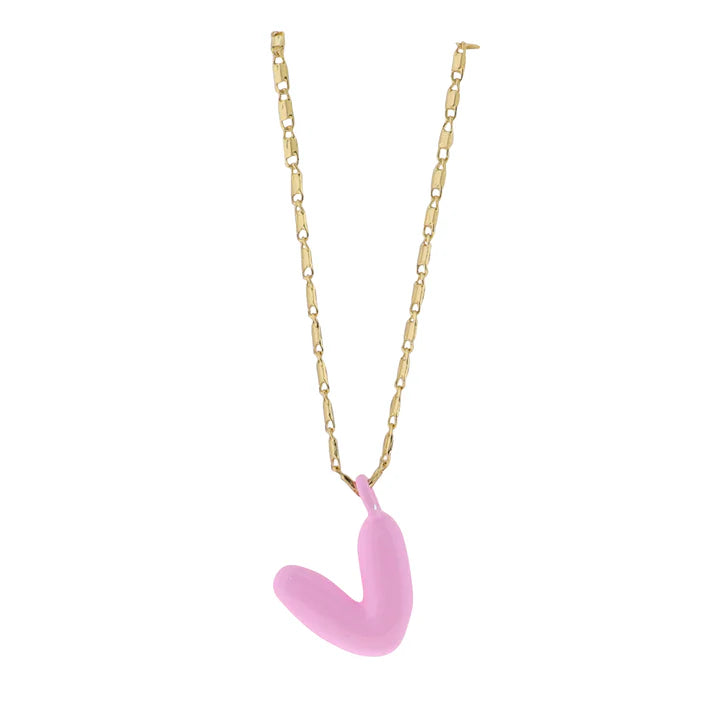 Kids 18K Gold Plated Necklace With Pink Bubble Letter Charm