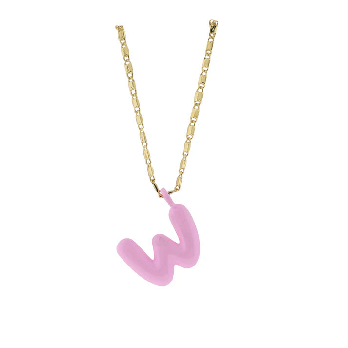 Kids 18K Gold Plated Necklace With Pink Bubble Letter Charm