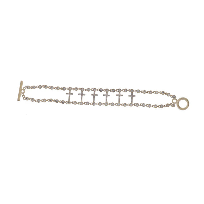 Clear Crystal Link Chain Bracelet with Clear Crystal Crosses