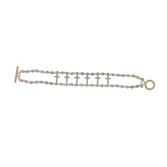 Clear Crystal Link Chain Bracelet with Clear Crystal Crosses