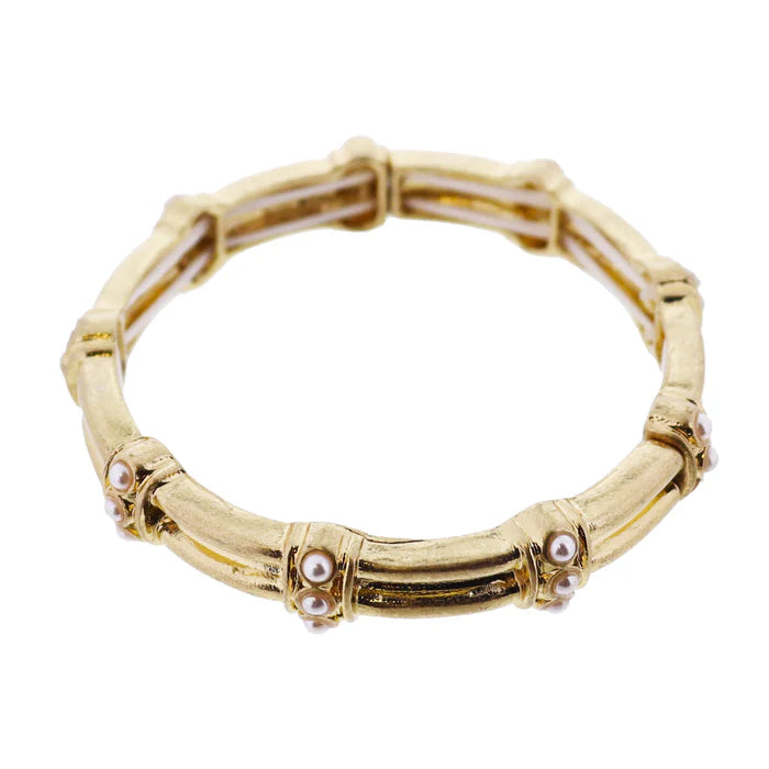 Jane Marie Gold Pearl Bar Accent Artisan Stretch Bangle Bracelet