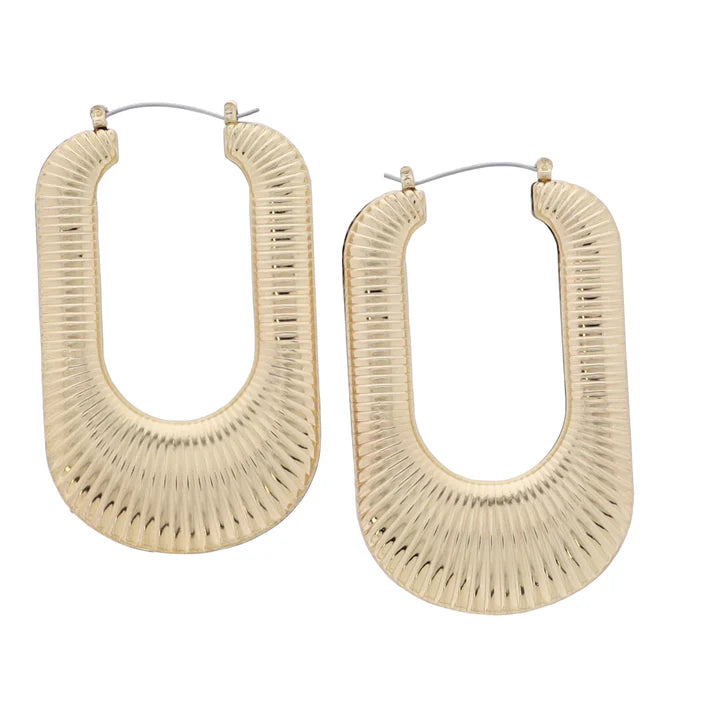 Gold Line Textured Large U Hoop Earring
