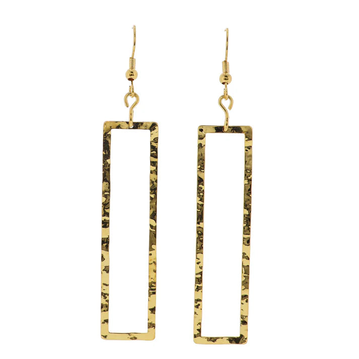 18K Gold Plated Gold Hammered Open Rectangle Earrings