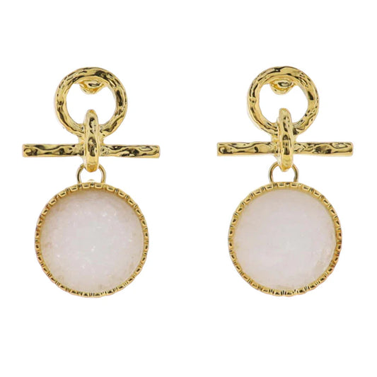 Gold Line Earrings with White Stone Circle
