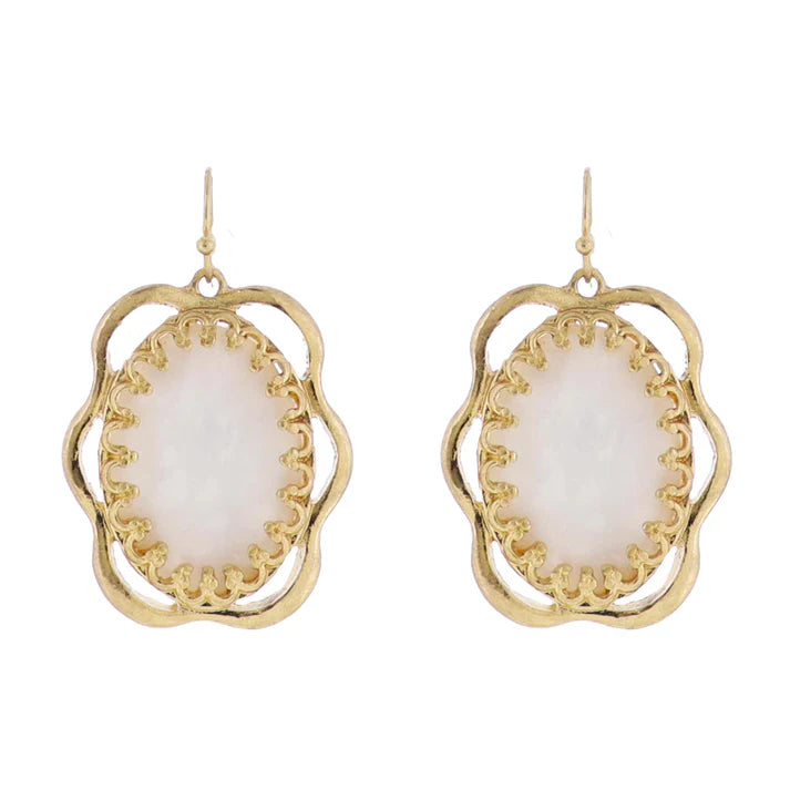 Artisan Shape Earring with White Resin Oval