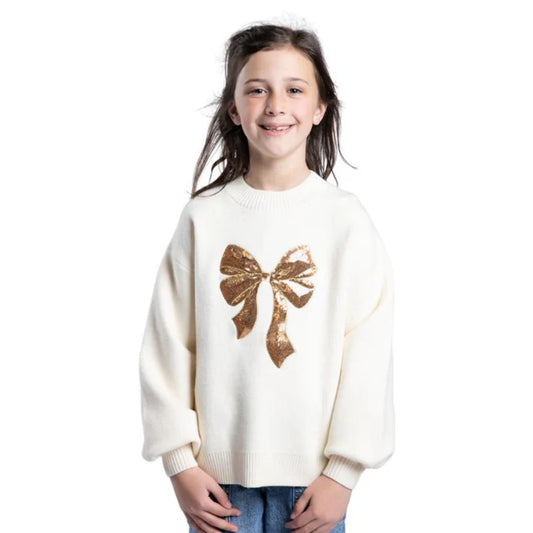 Kids Tied with a Bow Cream Sweater