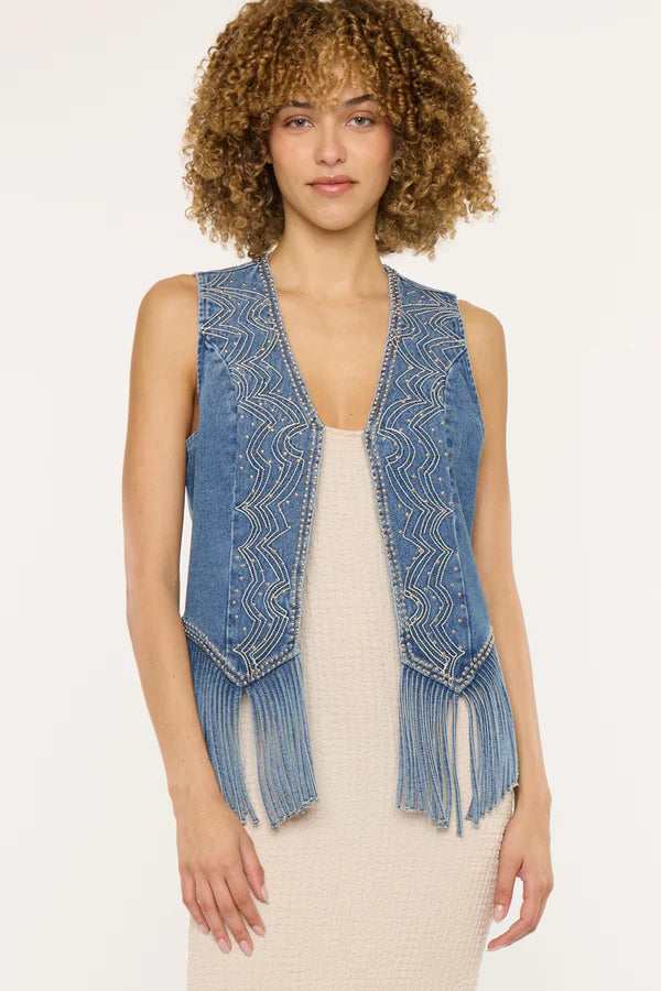 KanCan Mabel Fringe Denim Vest