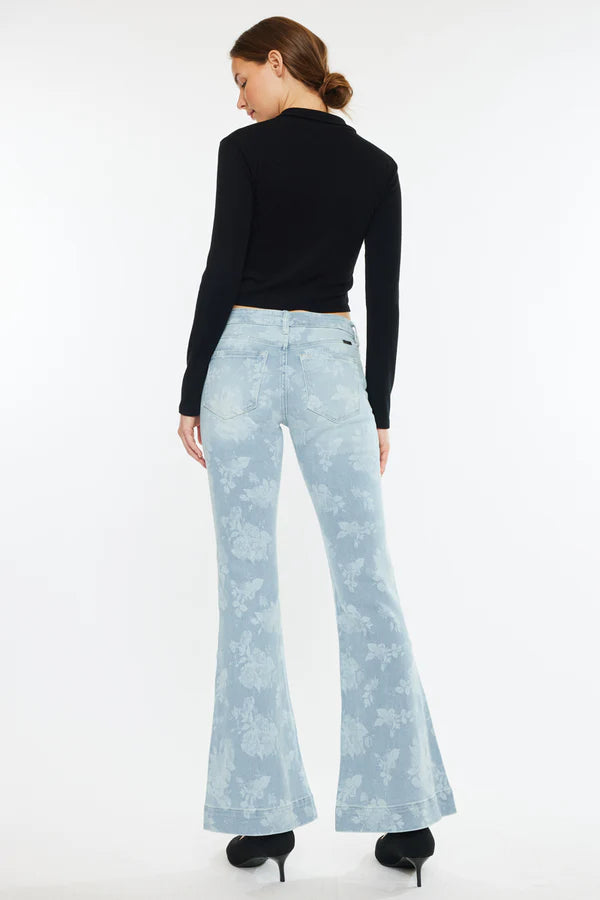 KanCan Low Rise Floral Printed Flare Light Jeans