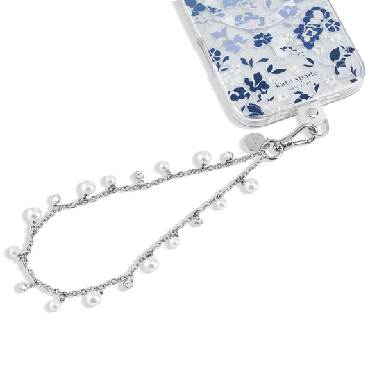Case Mate Kate Spade Phone Charm Wrist Strap- Silver Faux Pearl