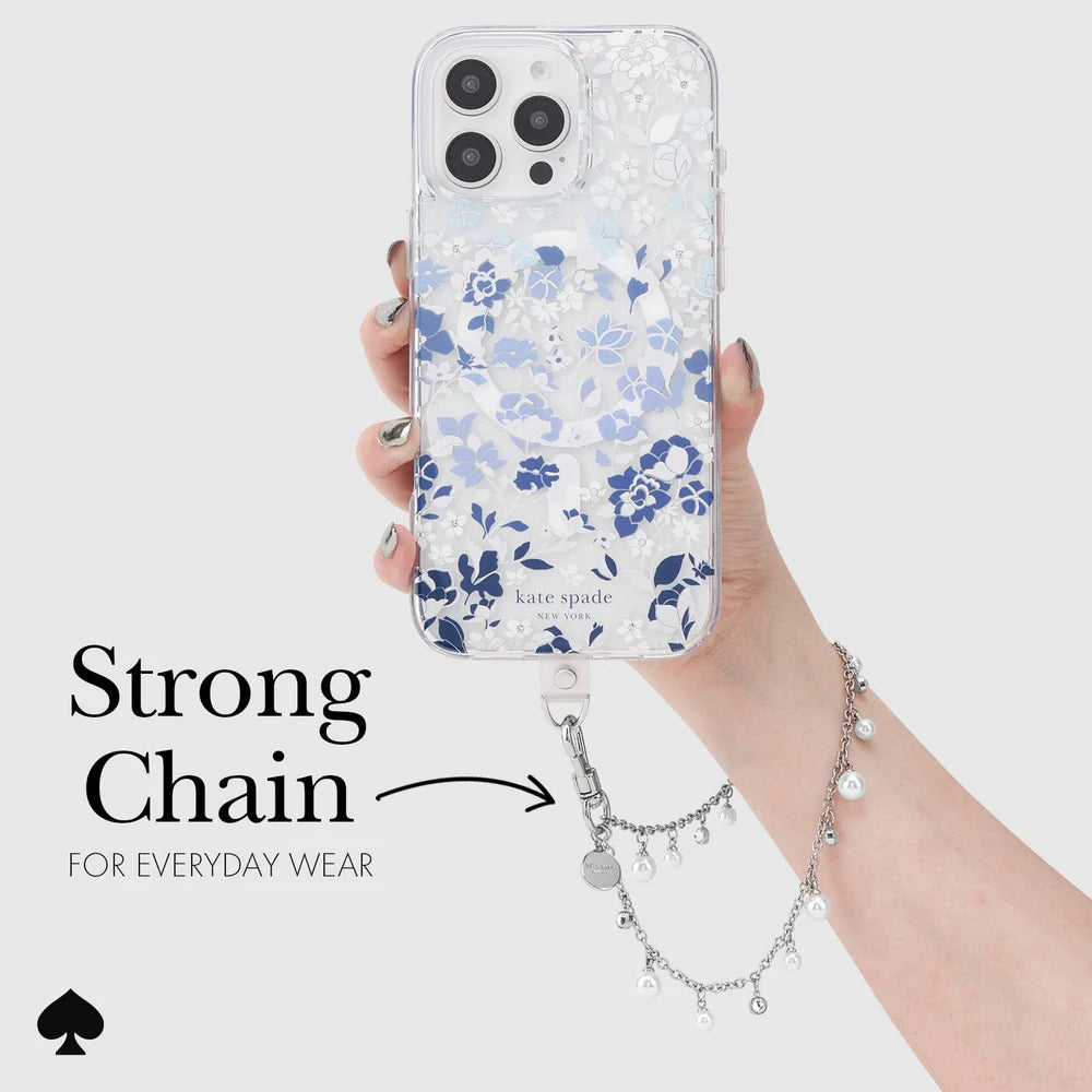 Case Mate Kate Spade Phone Charm Wrist Strap- Silver Faux Pearl