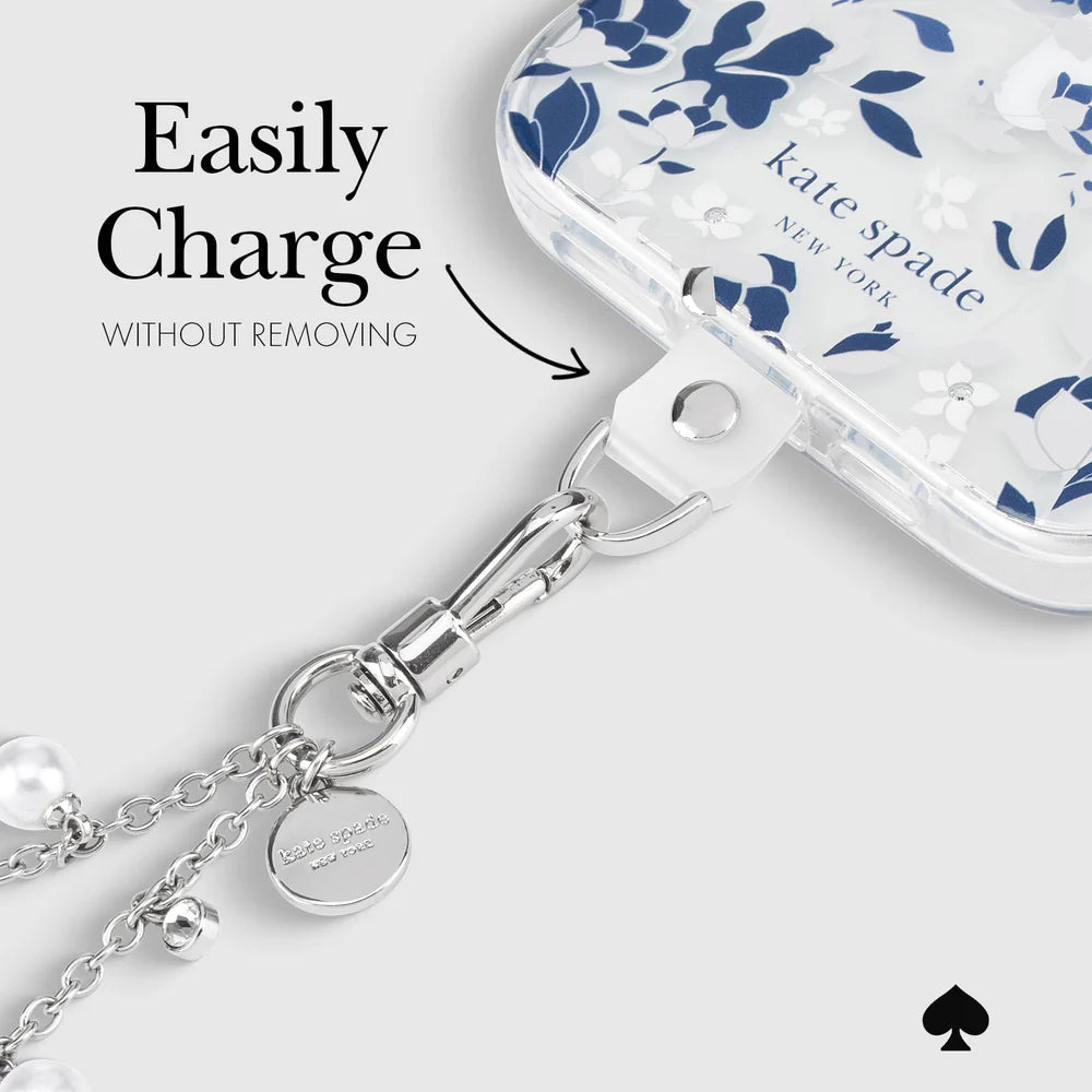 Case Mate Kate Spade Phone Charm Wrist Strap- Silver Faux Pearl