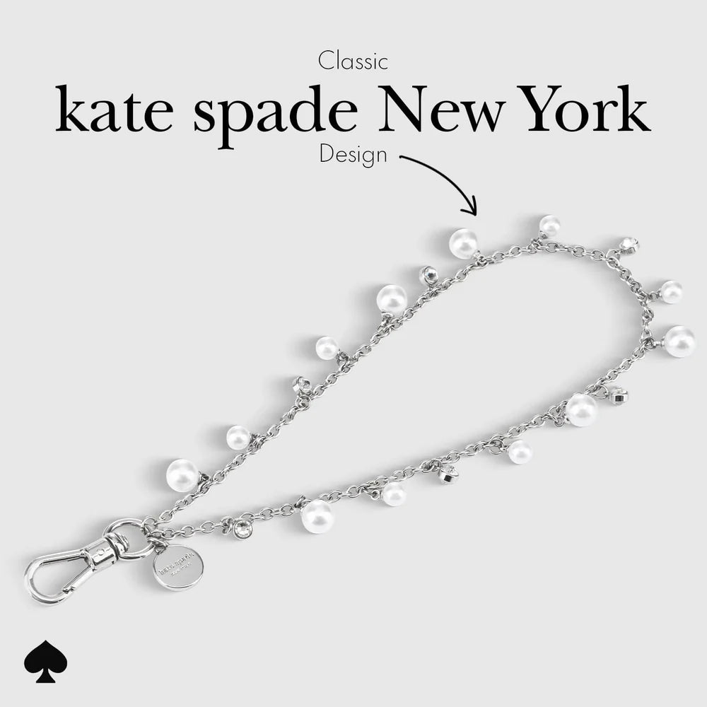 Case Mate Kate Spade Phone Charm Wrist Strap- Silver Faux Pearl