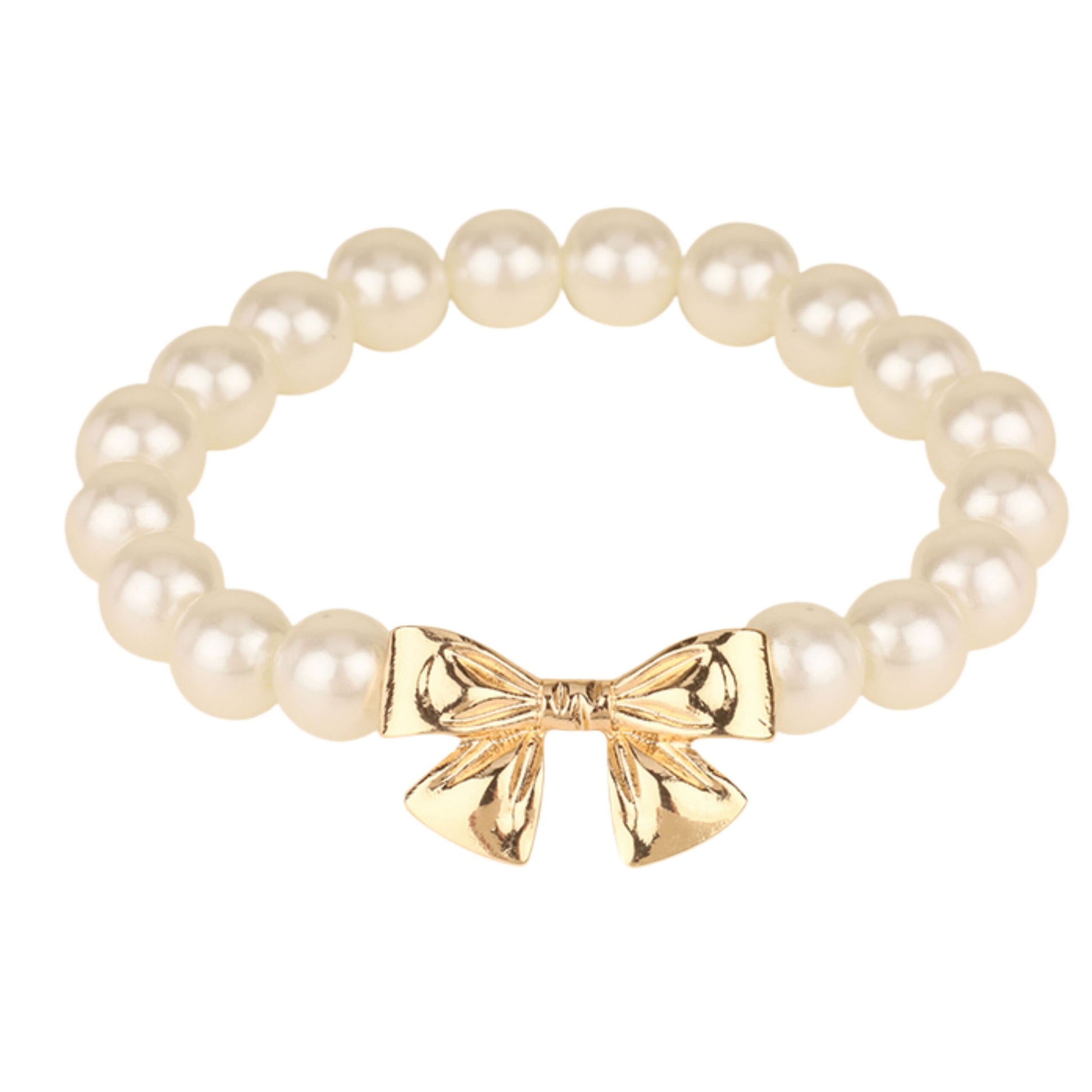 Pearl Bead & Gold Bow Bracelet