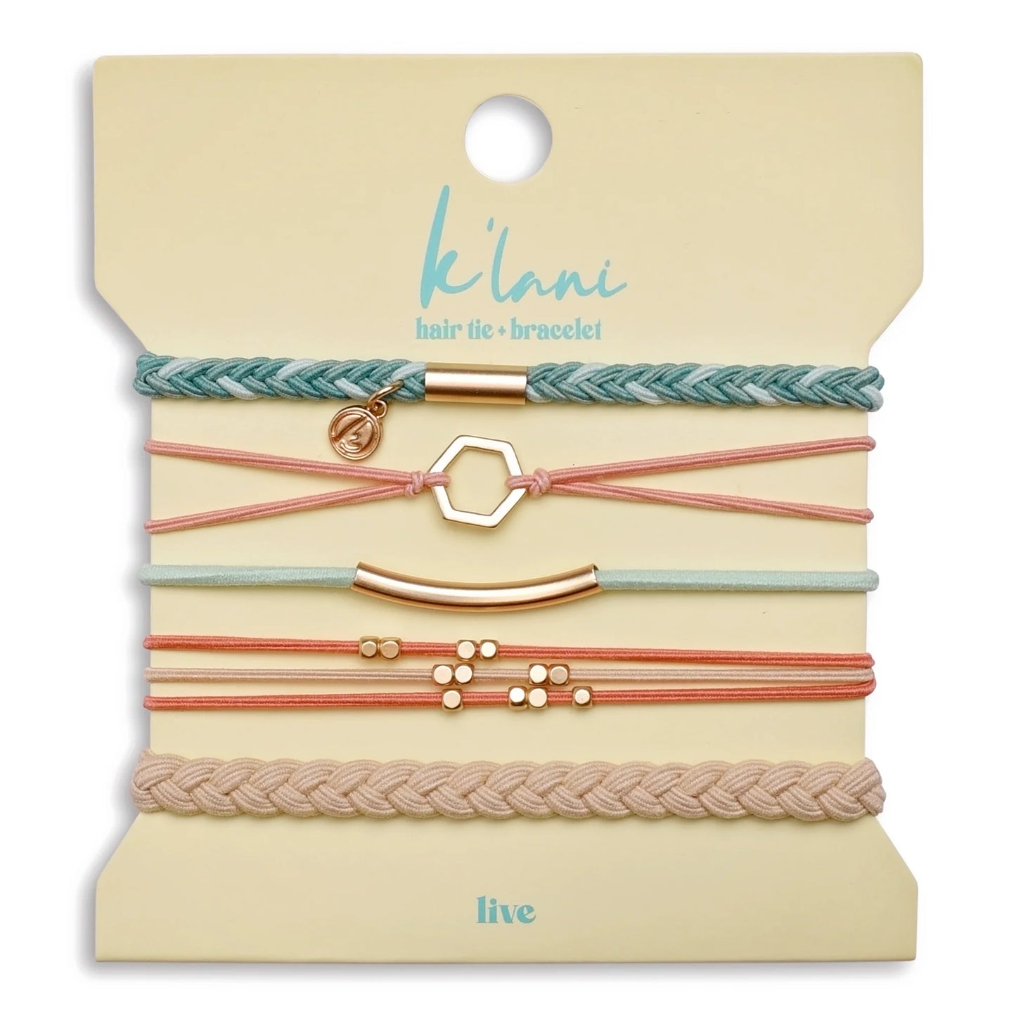 K'lANI "Live" Teal & Coral with Gold Accent Hair Tie Bracelets