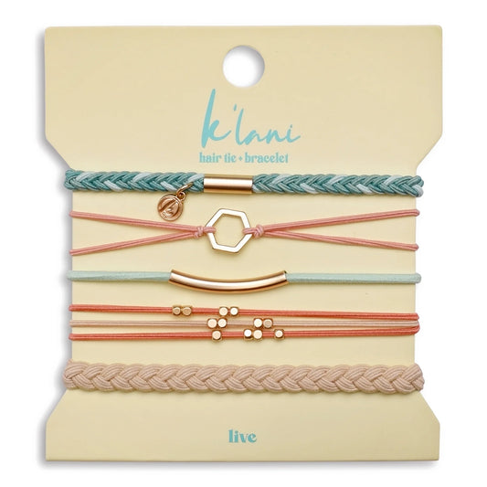 K'lANI "Live" Teal & Coral with Gold Accent Hair Tie Bracelets