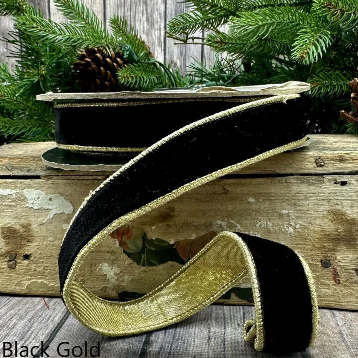 Black & Gold Lush Velvet Ribbon