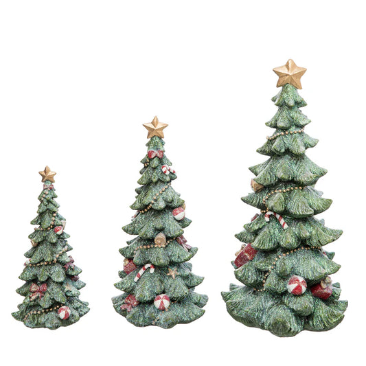 Resin Glitter Christmas Tree Figures- Set of 3