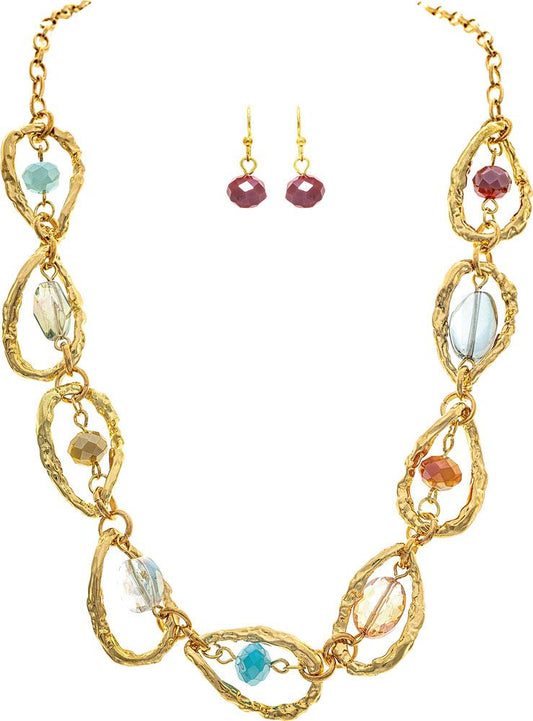 Gold Multicolor Bead Center Oval Links Necklace Set