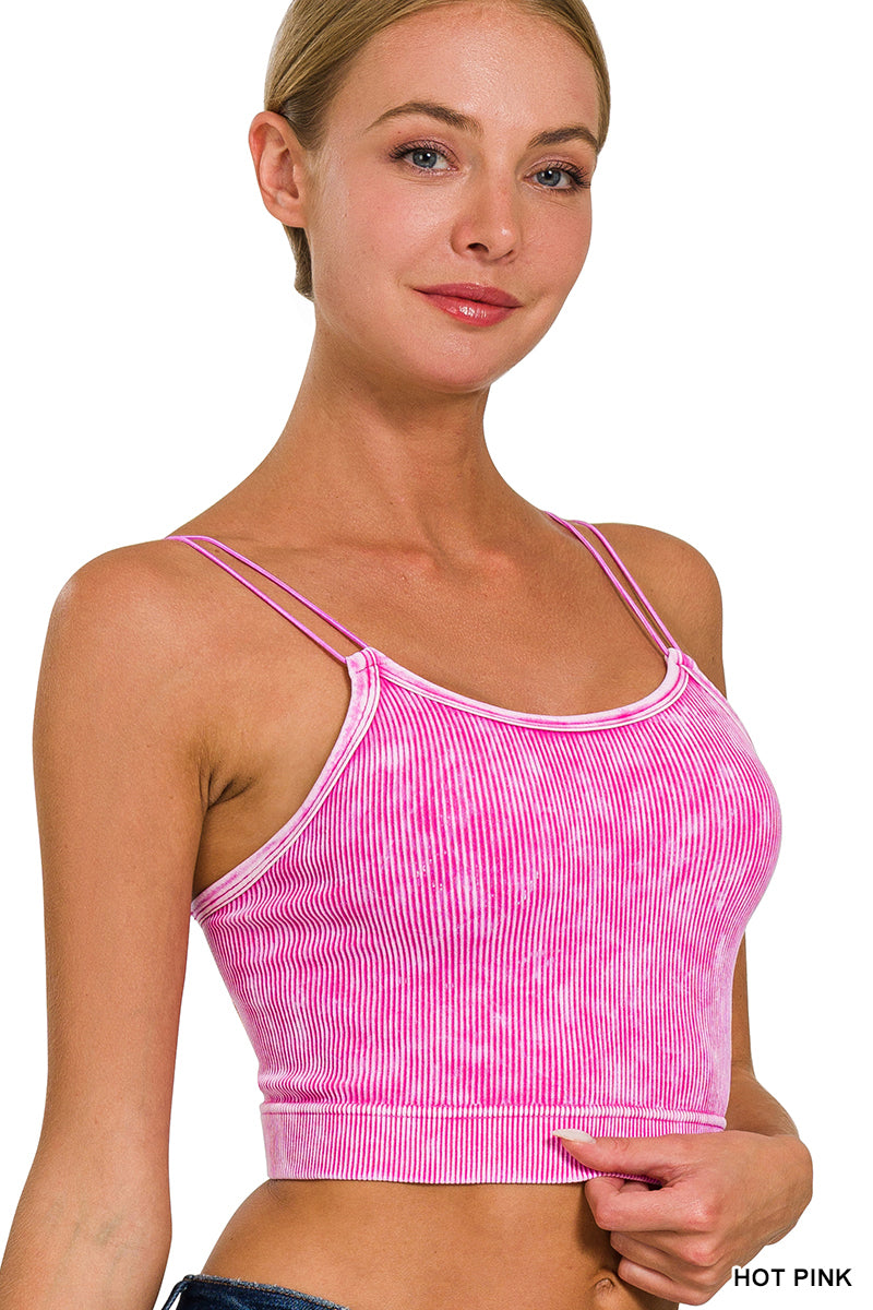 Zenana Washed Ribbed Seamless Double Strap Brami